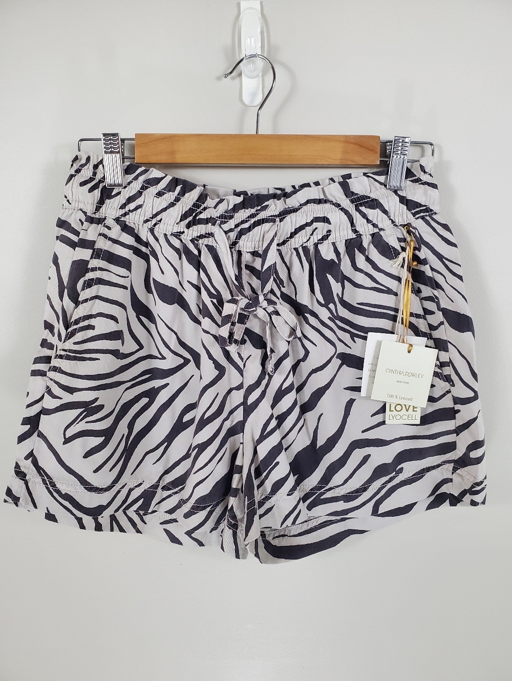 NWT Cynthia Rowley Size S Love Lyocell Zebra Print Elastic Waist Shorts